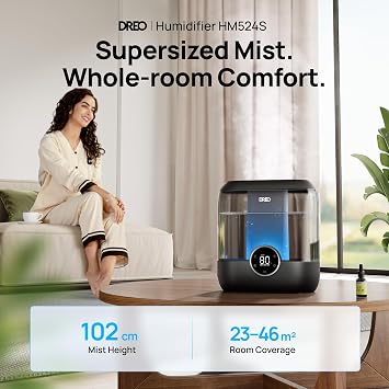 DREO Smart Humidifiers for Bedroom, 6L Top Fill Supersized Cool Mist Humidifier for Large Room, 60 Hour Runtime, Quiet Ultrasonic Humidifier for Plants, Indoor, Home, Night Light, Black