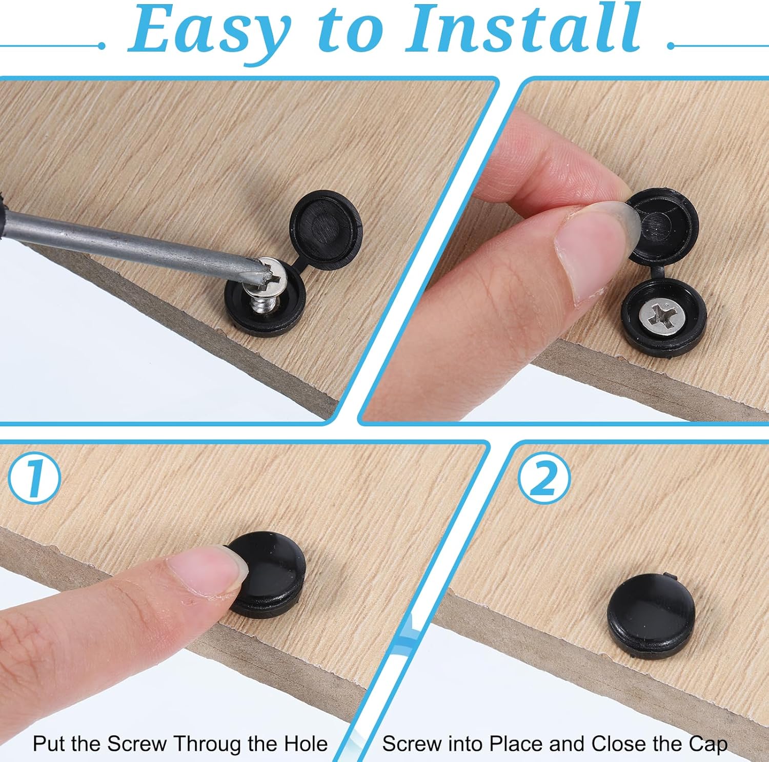 100 Pcs Hinged Screw Cover Caps Black Plastic Flip Top Snap Covers Washer Screws Protection Caps Shutter Fold Screw Snap Covers for Screws Protection