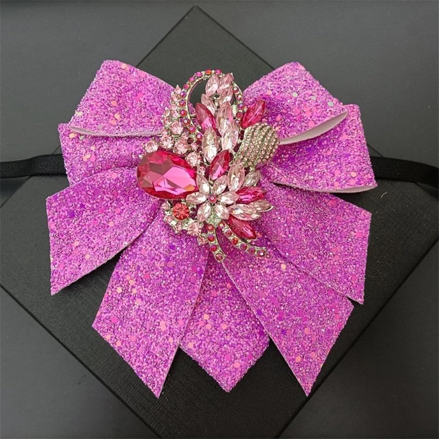 Womens Mens Pink Rhinestone Bow Tie Handmade Original Design Ribbon Collar Flower for British Korean Wedding Suit