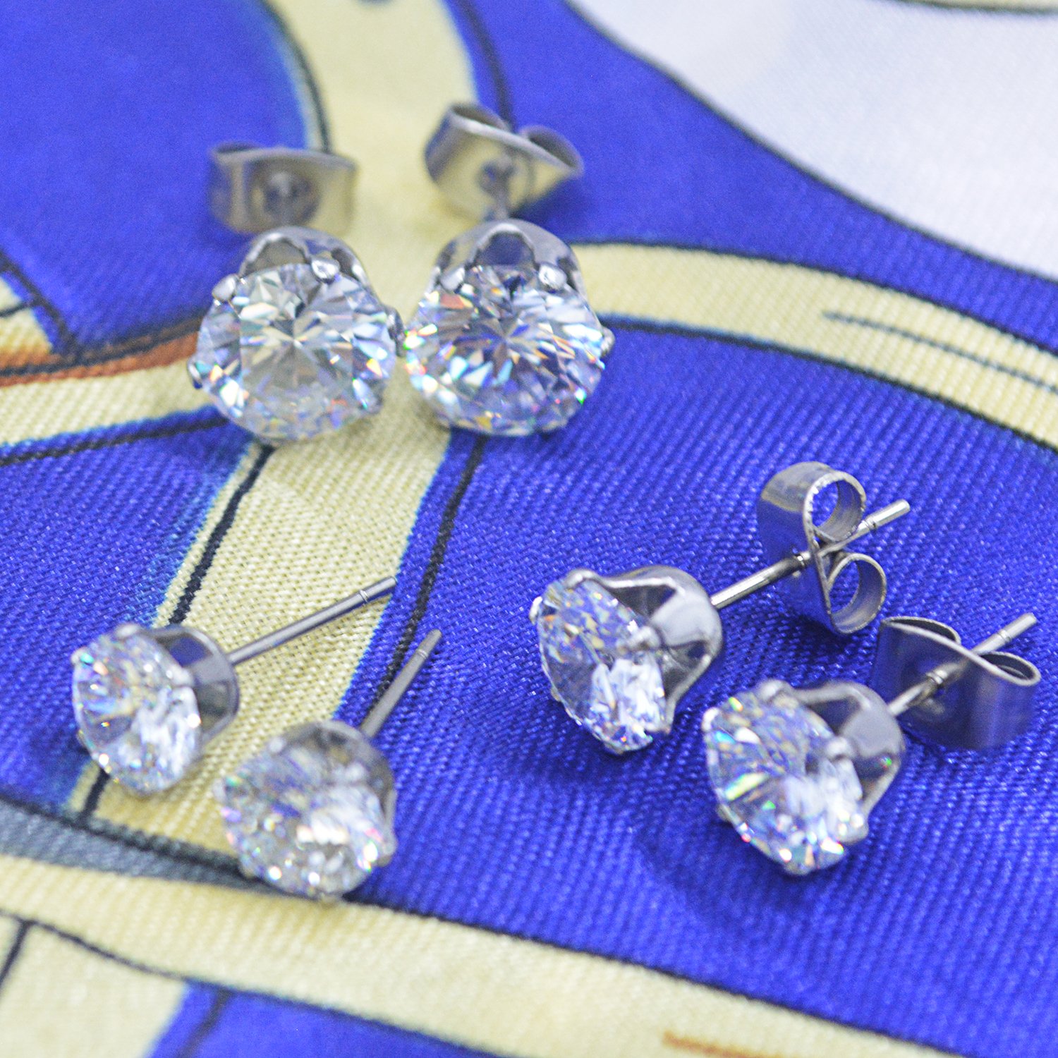 6 pares, pendientes colgantes de acero inoxidable para mujer, diamante incrustado de circona cúbico y redondo transparente, joya, pendientes perforados hipoalergénico con estrás 0.1 pulgada - 0.3 pulgada unisex, para jóvenes y mujeres, plata 6