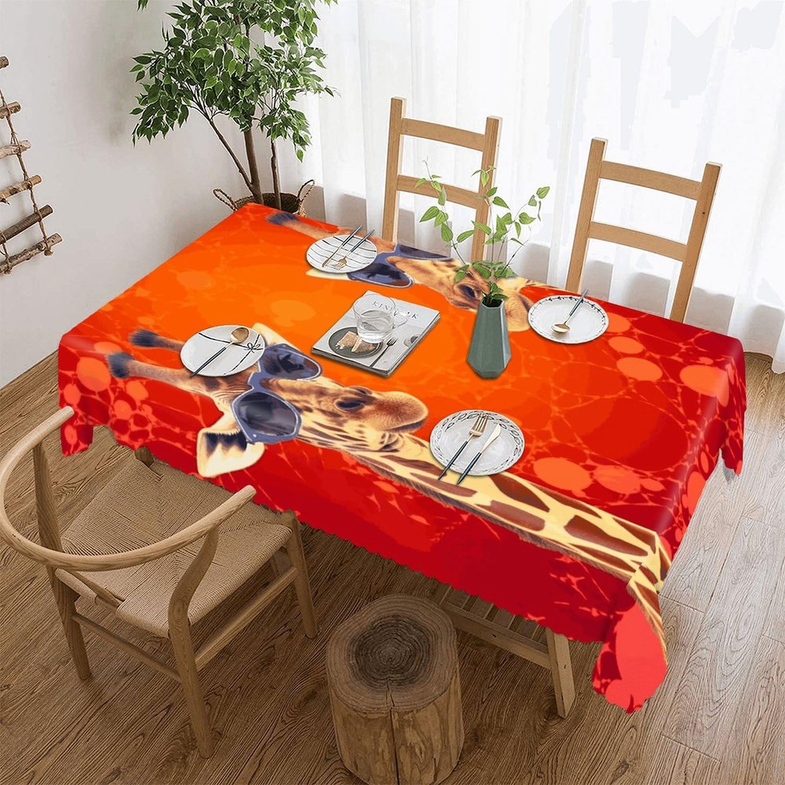 Fekiloot Style Giraffe Wearing Sunglasses Tablecloths Heavy Duty Washable Fabric,Birthday Tablecloth-Wavy Edge Design,Polyester Table Cloth For Restaurant,Picnic,Indoor And Outdoor Dining55 X70