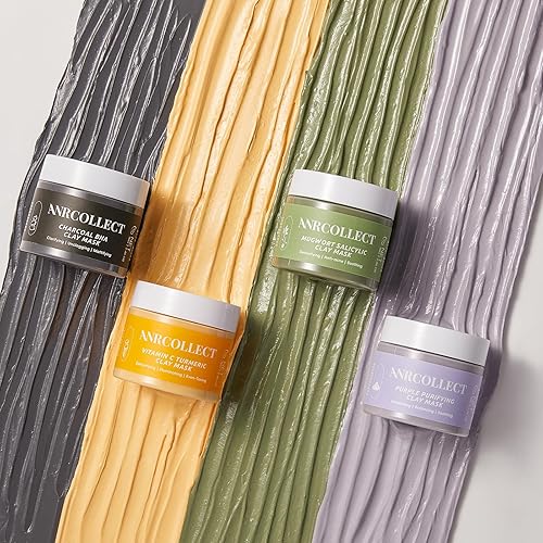 Miniatura 3 de Juego de 4 mascarillas de arcilla, mascarillas faciales para el cuidado de la piel con vitamina C, carbón, artemisa y arcilla morada, regalo de