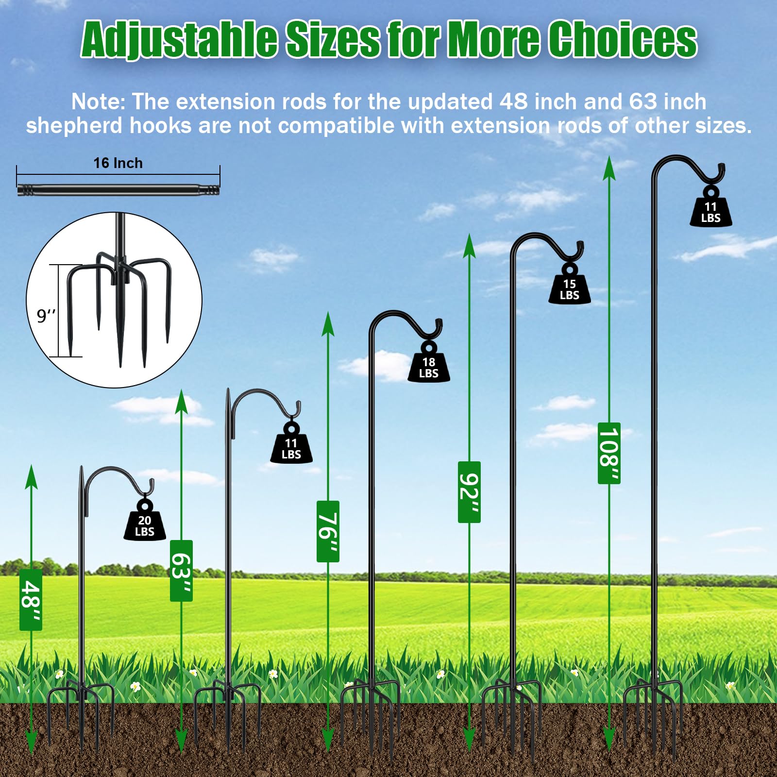 Heavy Duty Bird Feeder Pole - Garden Shepherd's Hook -4