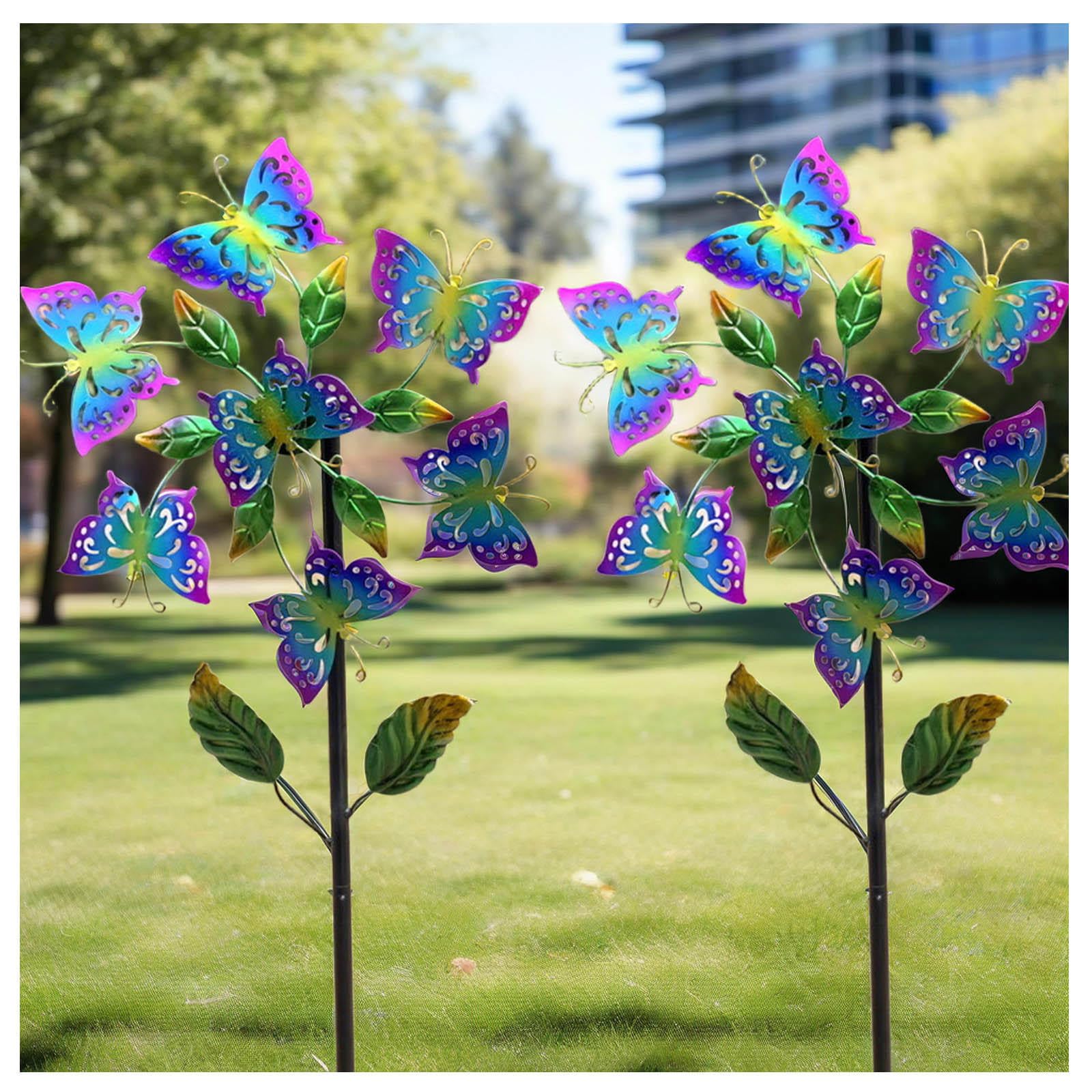 Lot de 2 Moulin à Vent Jardin ， Style Papillon Sculptures Et Mobiles à Vent, pour La DéCoration De Patio De Jardin