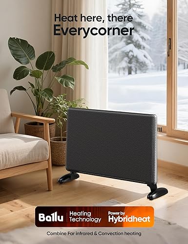 Miniatura 6 de Ballu Calentador infrarrojo de mica para habitación grande, calentador de panel con termostato programable, control de aplicación WiFi, soporte