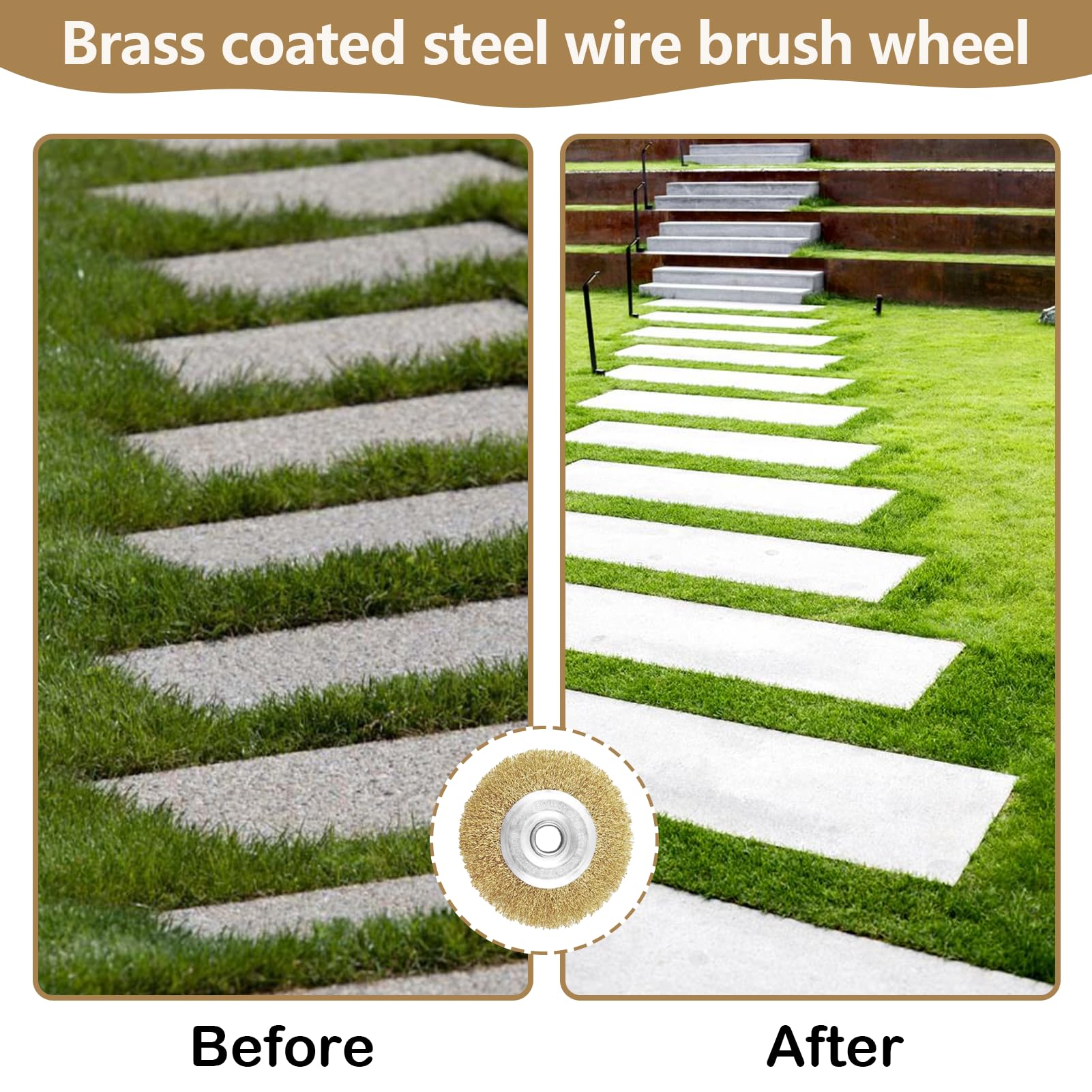 Musiook 3 PCS Brass Coated Angle Grinder Wire Brush, 100mm Brass Plated Crimped Steel Brushes for Rust Removal Cleaning - Image 4