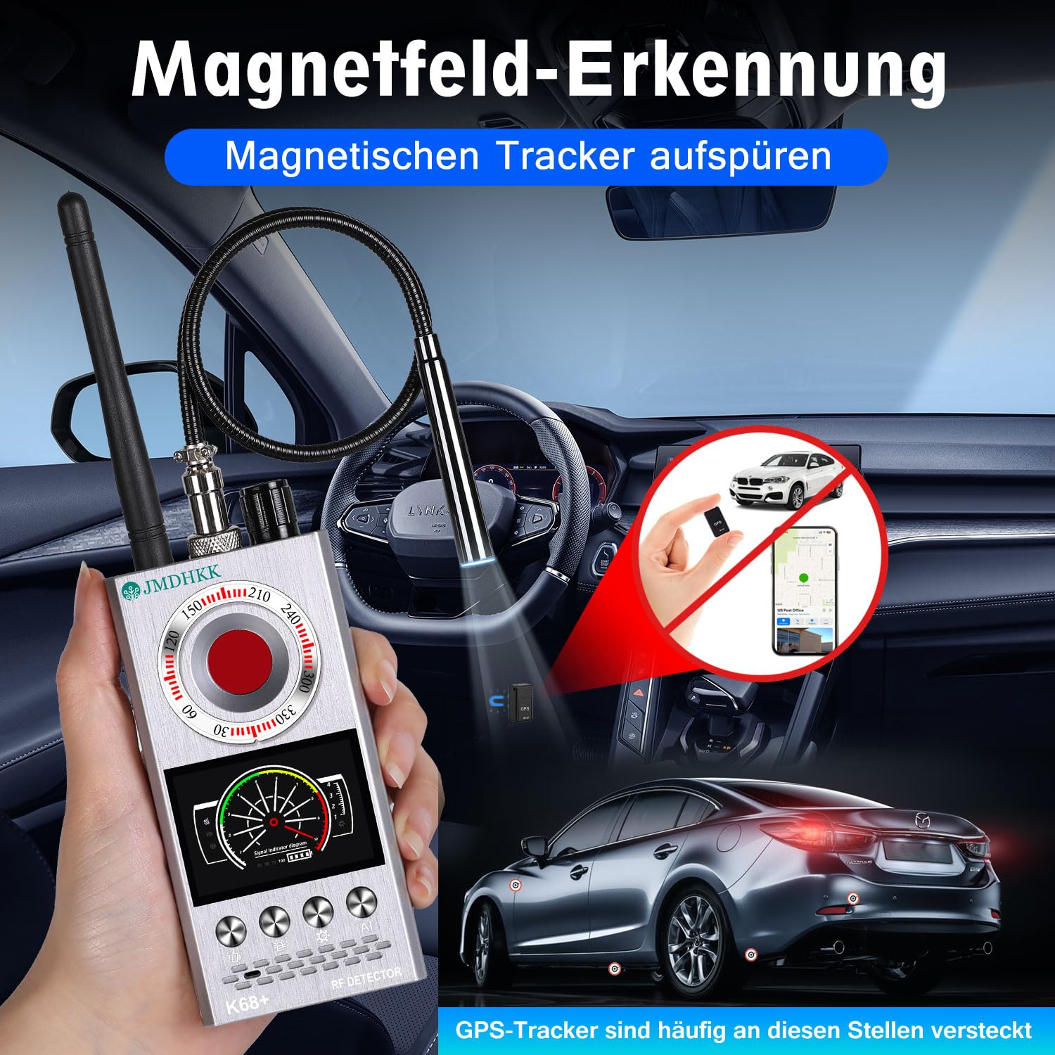 JMDHKK Versteckter Kamera- und Wanzendetektor – Magnetischer Tracker- und Funksignalfinder für Zuhause, Büro, Hotel, Auto – Erweiterter Privatsphärenschutz für Reisen & Sicherheit (Weiß)