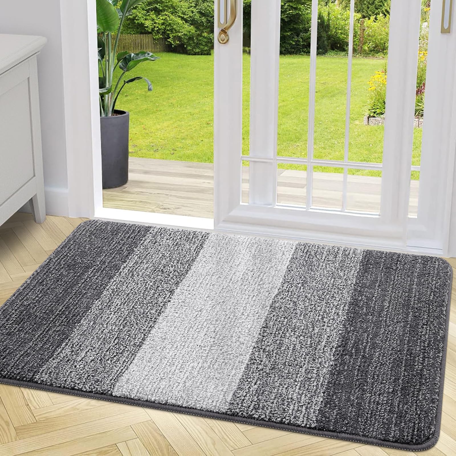Grandaily Indoor Doormat, 20" x 32" Non-Slip Mud Trapper Absorbent Front Door Mats, Washable Striped Inside Entryway Mat, Low-Profile Welcome Mat Entrance Mat, Grey image 3
