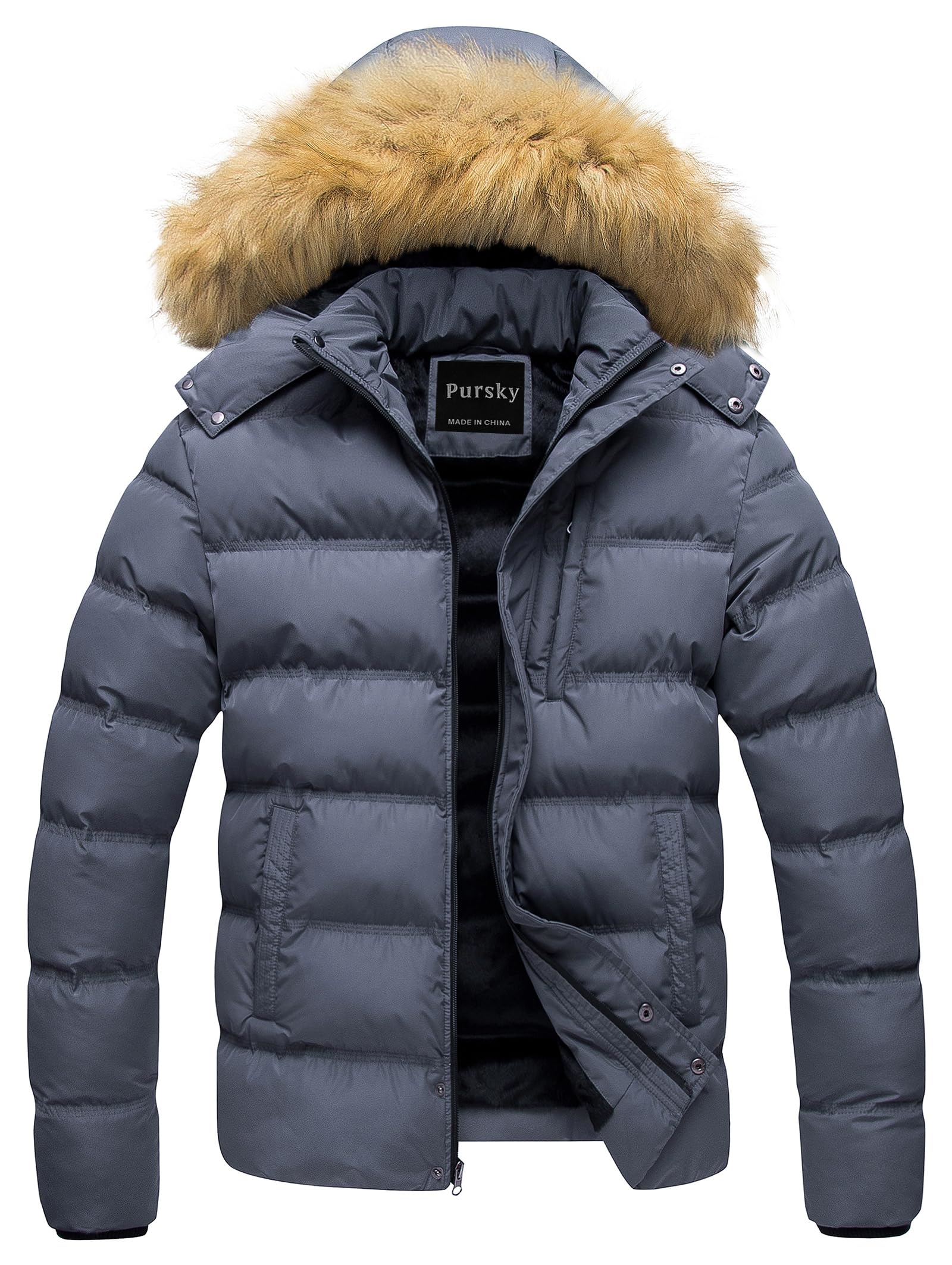Men's Puffer Jacket Waterproof Winter Bubble Coats Ski Parka Fur Hooded