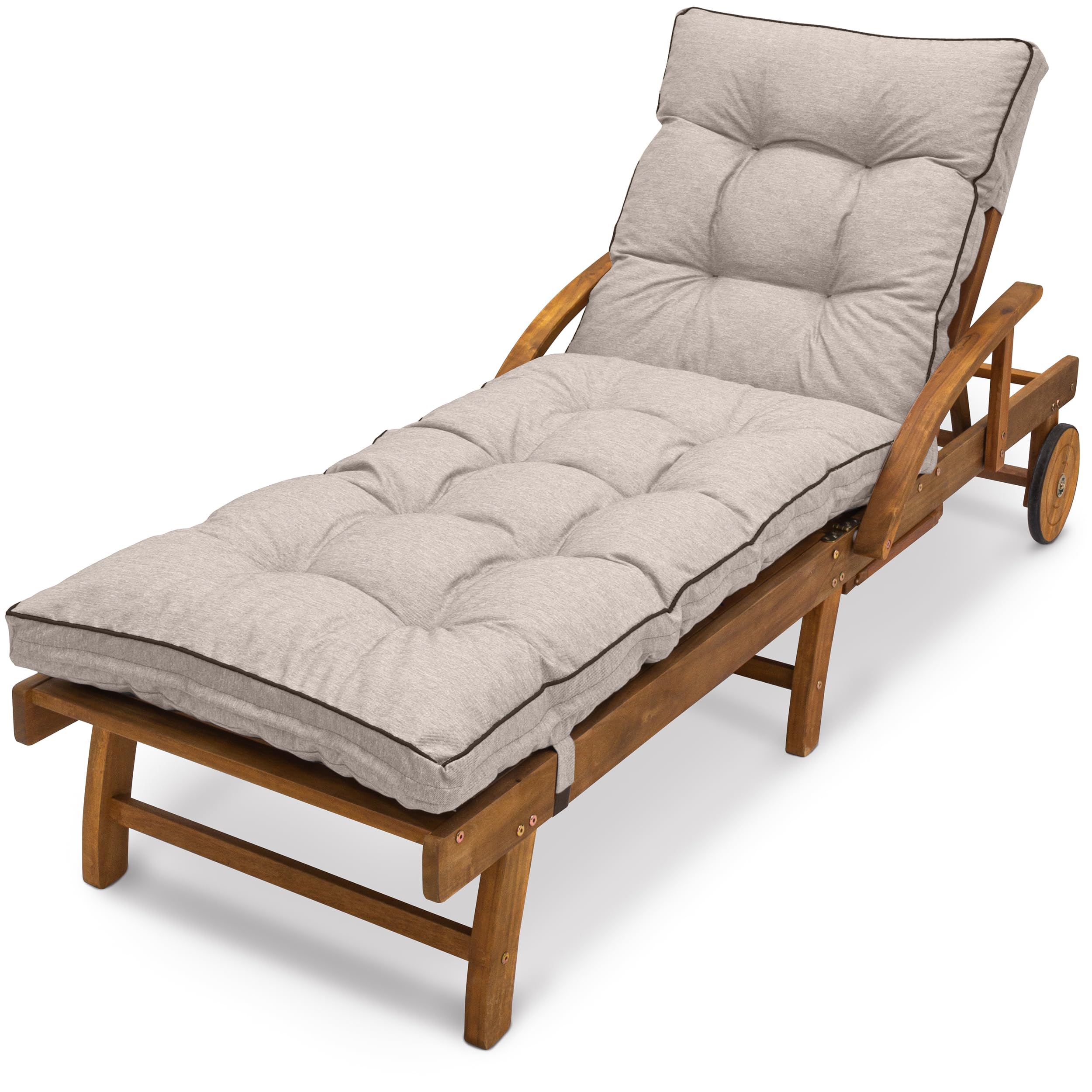Spatium Coussin de Chaise Longue, Coussin Bain de Soleil, Coussin Transat, 100% Déhoussable, Imperméable, Résistant aux UV, 11 Coloris (200x60cm, Beige)
