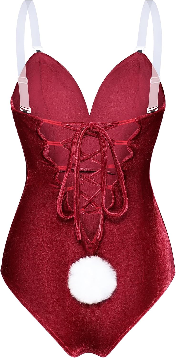 Women Velvet Bunny Costume Bunny Girl Suit Costume Senpai Cosplay One Piece Bodysuit Stockings Set
