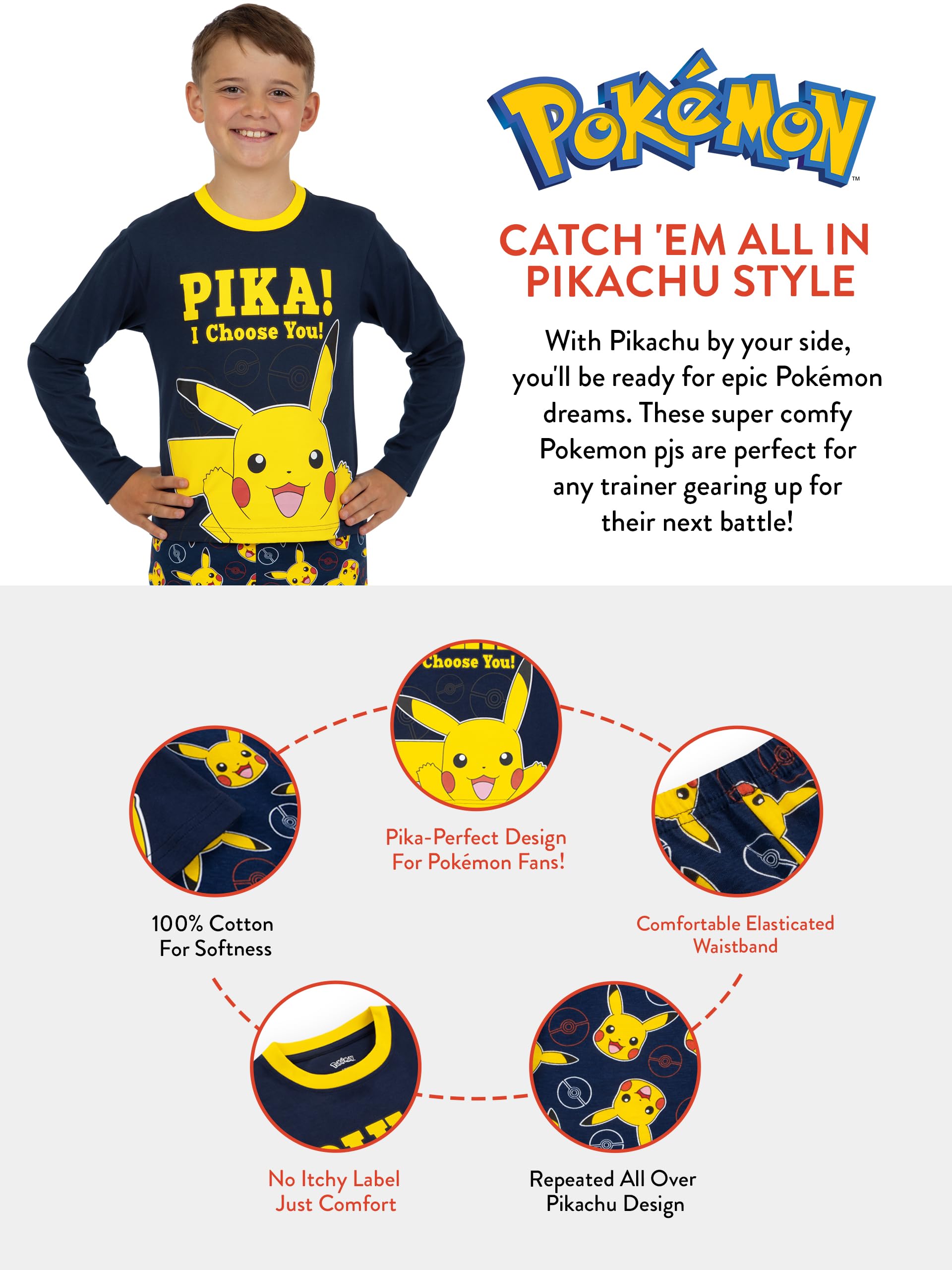 Popgear Pokemon Piżama | Piżama Pikachu | Bawełniane Piżamy dla Chłopców | Zestawy Piżam dla Chłopców