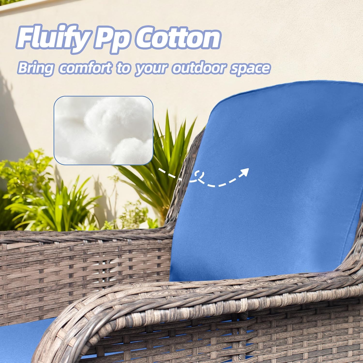 2 Pieces Patio Wicker Furniture Set, High Back Wicker Patio Chair Set with Ottoman, Outdoor Porch Chair with Thick Cushion for Balcony Deck Yard and Porch, Peacock Blue