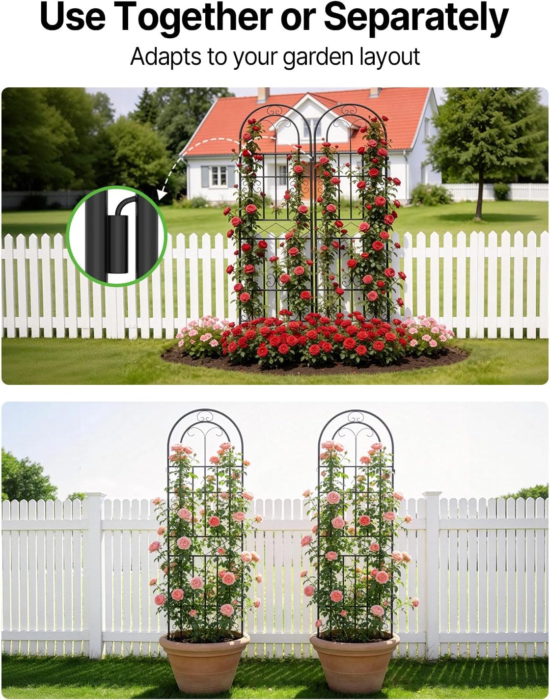 Suteck Garden Trellis for Climbing Plants Outdoor, 71” H x 20” W, 2 Pack Metal Garden Trellis with Rustproof Powder-Coated, Rose Trellis for Patio Lawn Yard, Flower & Vegetable Support