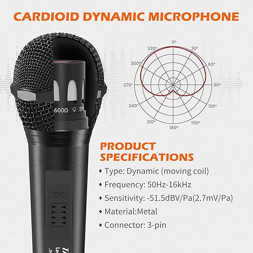Miniatura 2 de Micrófono con cable para cantar, hembra de metal, interruptor de encendidoapagado, micrófono dinámico vocal profesional con cable de audio XLR de 20