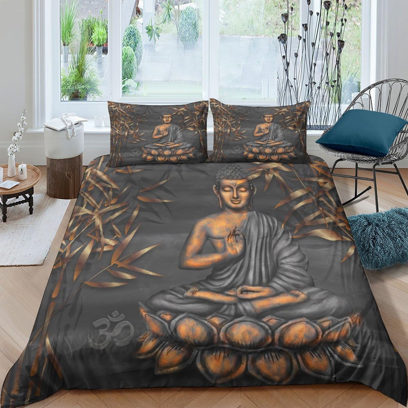 Ctjqhvkz Style-5 3D Printed Buddha Lotus Fitted Sheet Microfiber Soft Decorative Bed Cover For Bedroom Guest Room Protection Single（135X200cm）