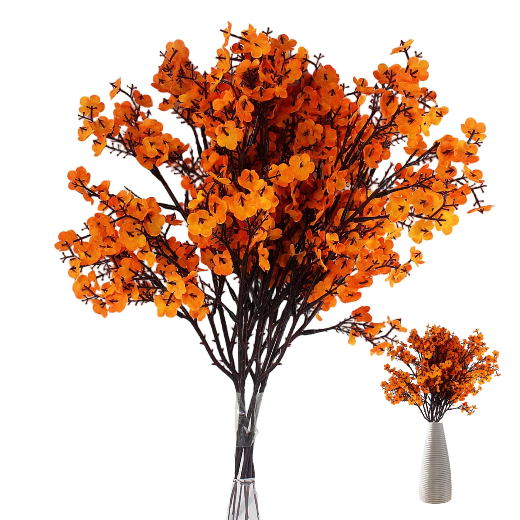Flores artificiales de paniculata naranja para jarrones juego de 8 piezas de 48 cm