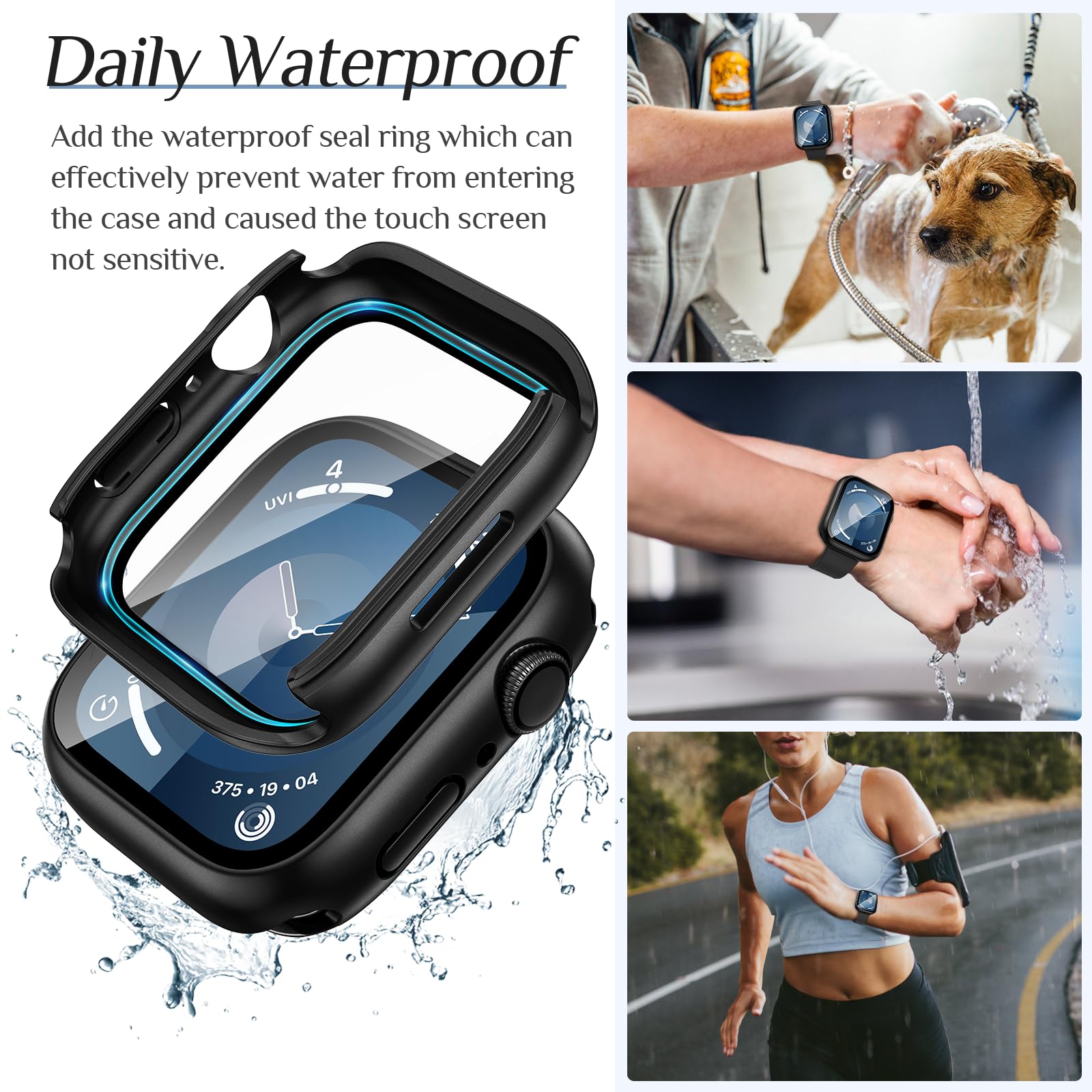 Goton 2 Stück für Apple Watch Displayschutzhülle 45 mm Serie 9/8/7, wasserdichte PC-Stoßstange mit gehärtetem Glas für iWatch 45 mm, 360° volle Abdeckung, stoßfest, kratzfest, einfache Installation