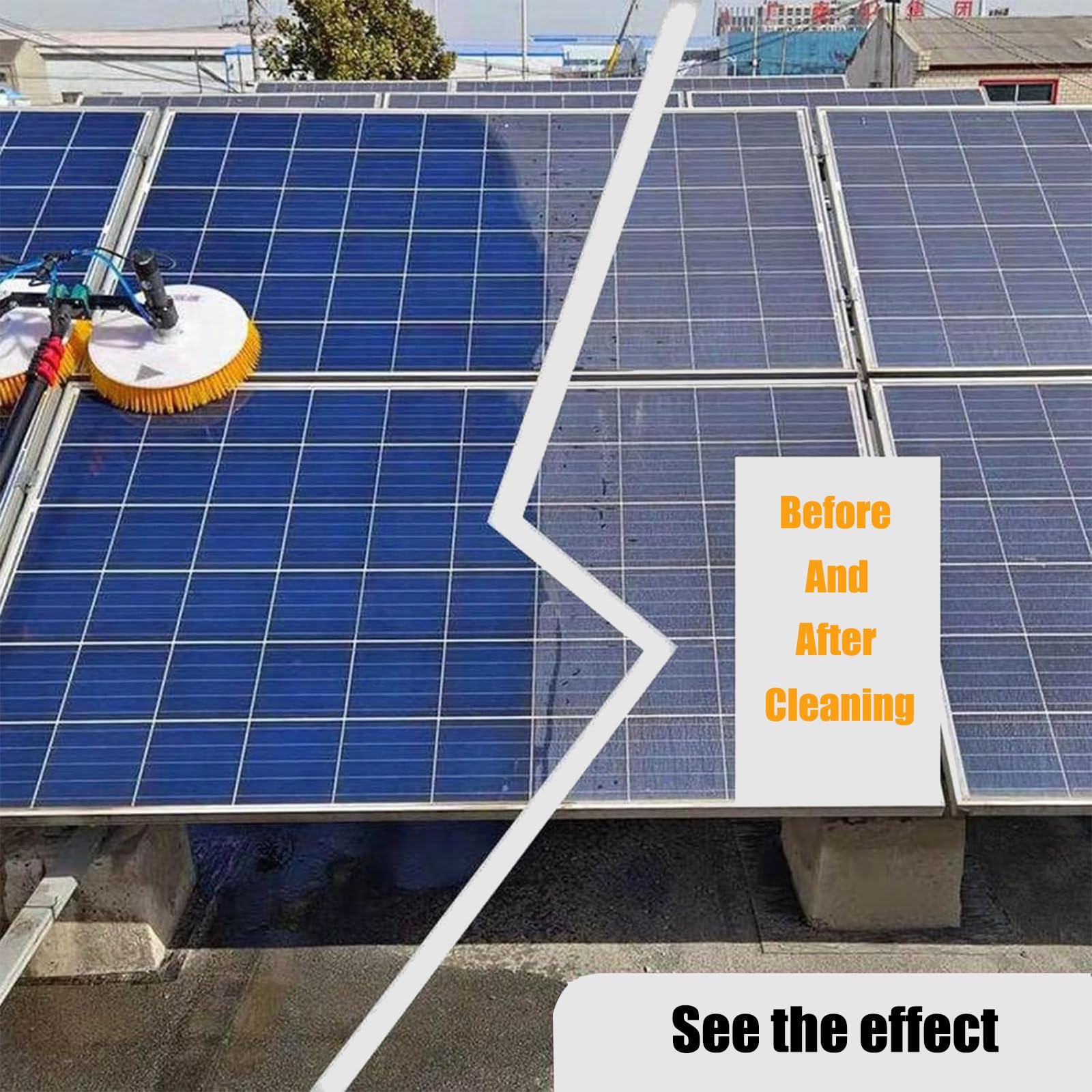 Macchina per la pulizia del pannello solare a doppia testa con kit di pali telescopici da 7,5 m, spazzola fotovoltaica efficiente per la pulizia solare del tetto e strumento di pulizia solare