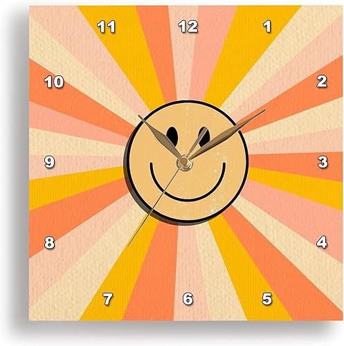 3dRose Wall Clock Silent - 15 inch - Retro Smiley Sunshine Design Rosette - Vintage