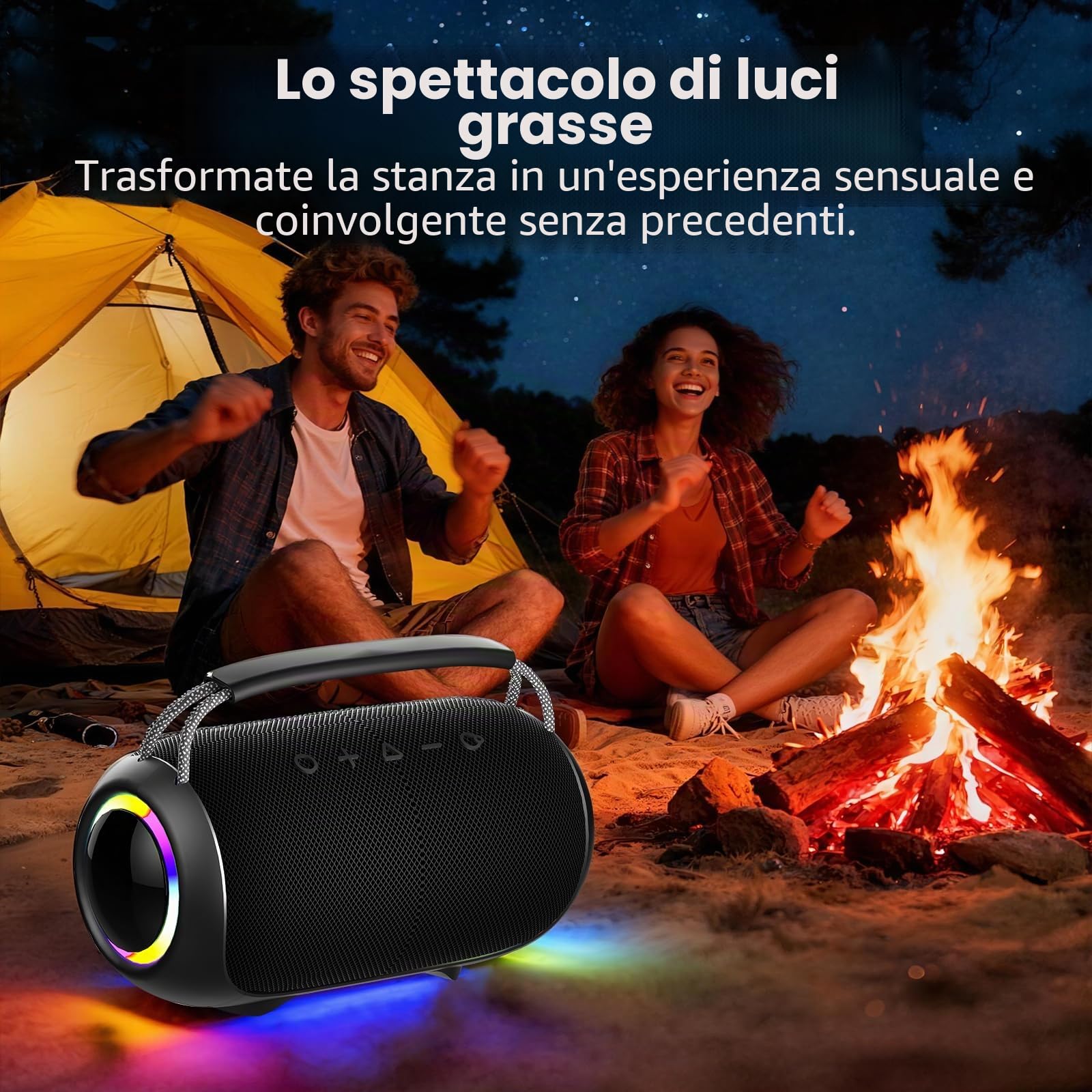 Cassa Bluetooth LED 40W, Autonomia 15 ore per Campeggio e Feste | Suono stereo 40W, spettacolo di luci LED colorate, BT5.3, autonomia 15 ore per feste