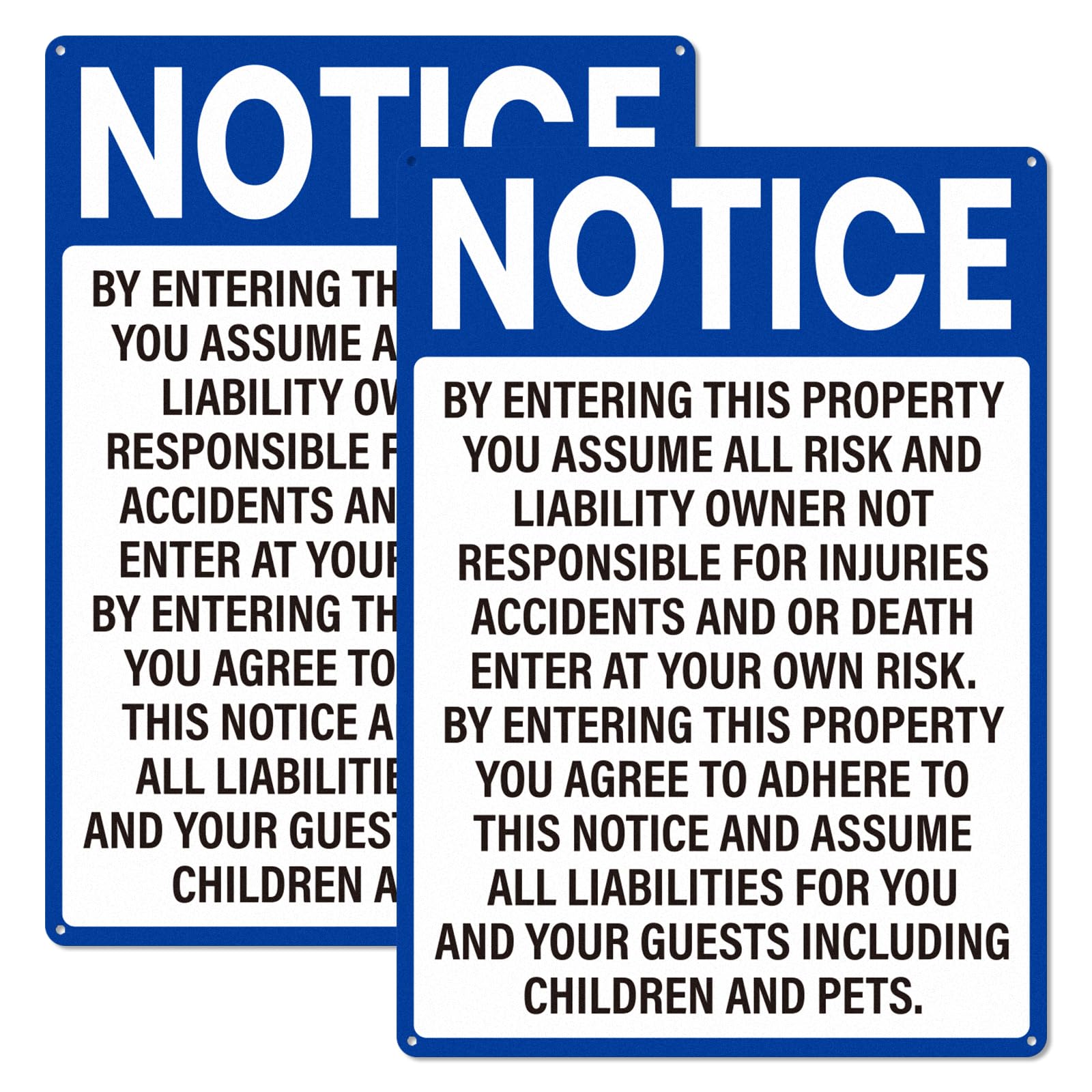 2 Pack Not Responsible for Accidents or Injuries Sign 10"×14" Blue