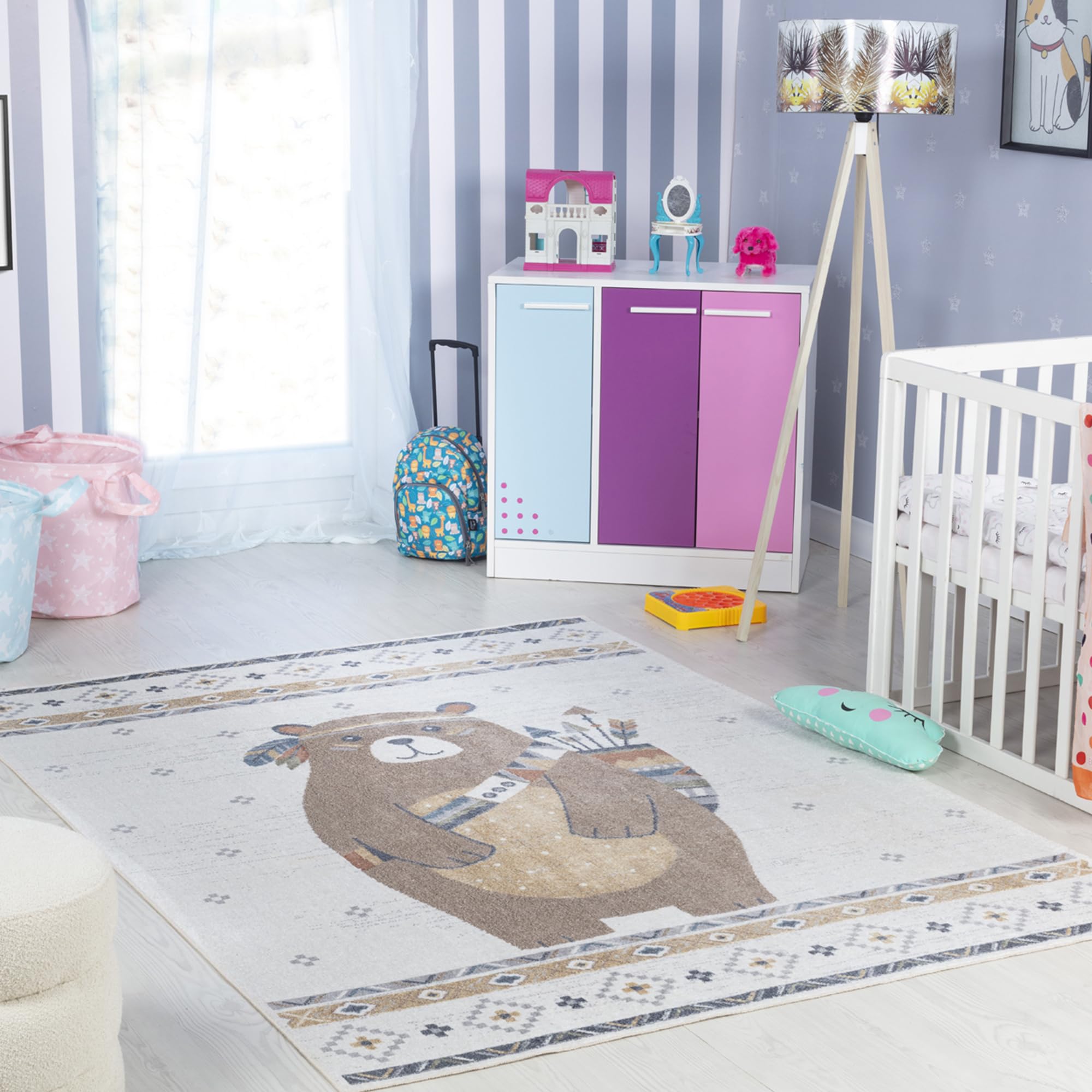 Livabliss Oursigene Bear Washable Kids Carpet 80x150 cm, Soft Machine Washable Animal Design for Bedroom Nursery & Playroom