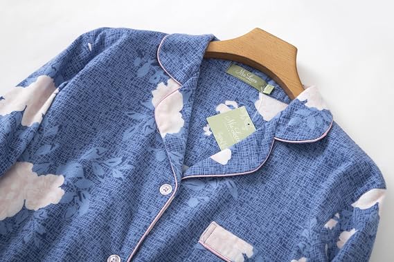 Women's Soft Cotton Pajama Set Plus Size Lounge Sets 2 Piece Button Down Shirt and Pant S-3XL