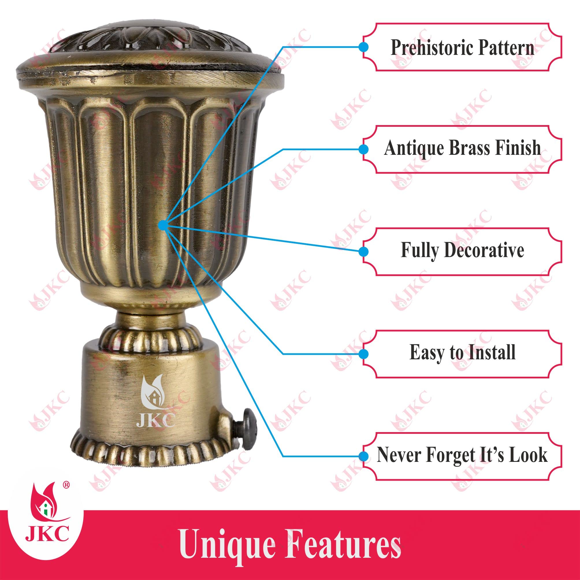 JKC Royal Golden Zinc Alloy Curtain Bracket and Holder Set - Perfect for 1 Inch Curtain Rods and Home Decor - Includes 1 Bracket, 1 Holder and 1 Wall to Wall | Support - 1 Pcs & Wall to Wall - 1 Pcs 3