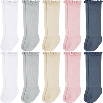 Mepase Long Preemie Socks Premature Newborn Baby Knee High Socks Ruffled Cotton Stocking for Nicu Girls Boys Infant Toddler