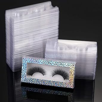 100 Packs Rectangle Clear Eyelash Trays Holder Triangle Plastic Eyelash Trays Mink Lash Trays Transparent Lids for False Eyelash Storage Case Packaging Box Cosmetic Container Beauty Salons