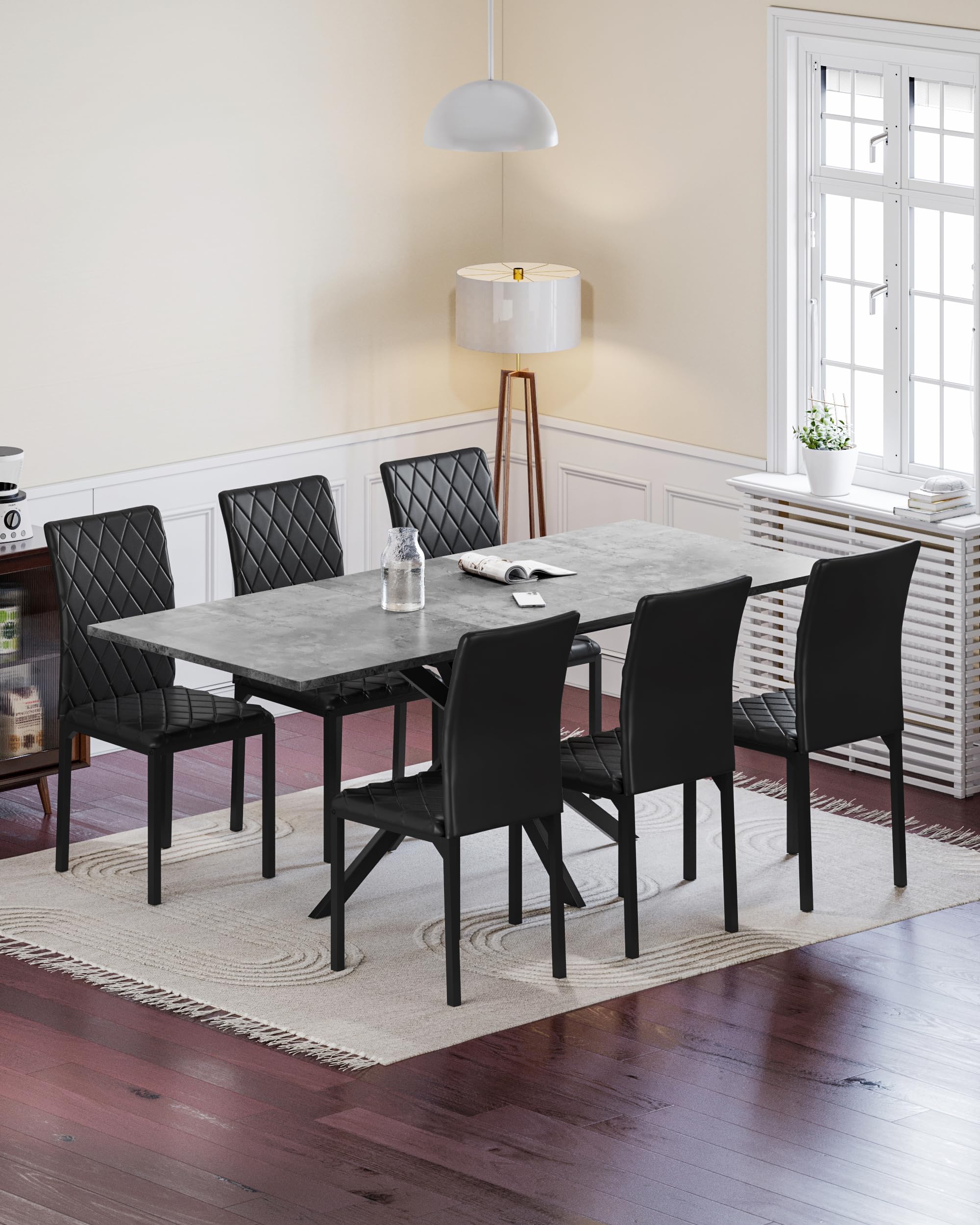 Ausziehbarer Esstisch Betonoptik 120–160x80x73,5cm für 4–8 Personen | Küchetisch Esszimmertisch für Esszimmer, Küche und Wohnzimmer