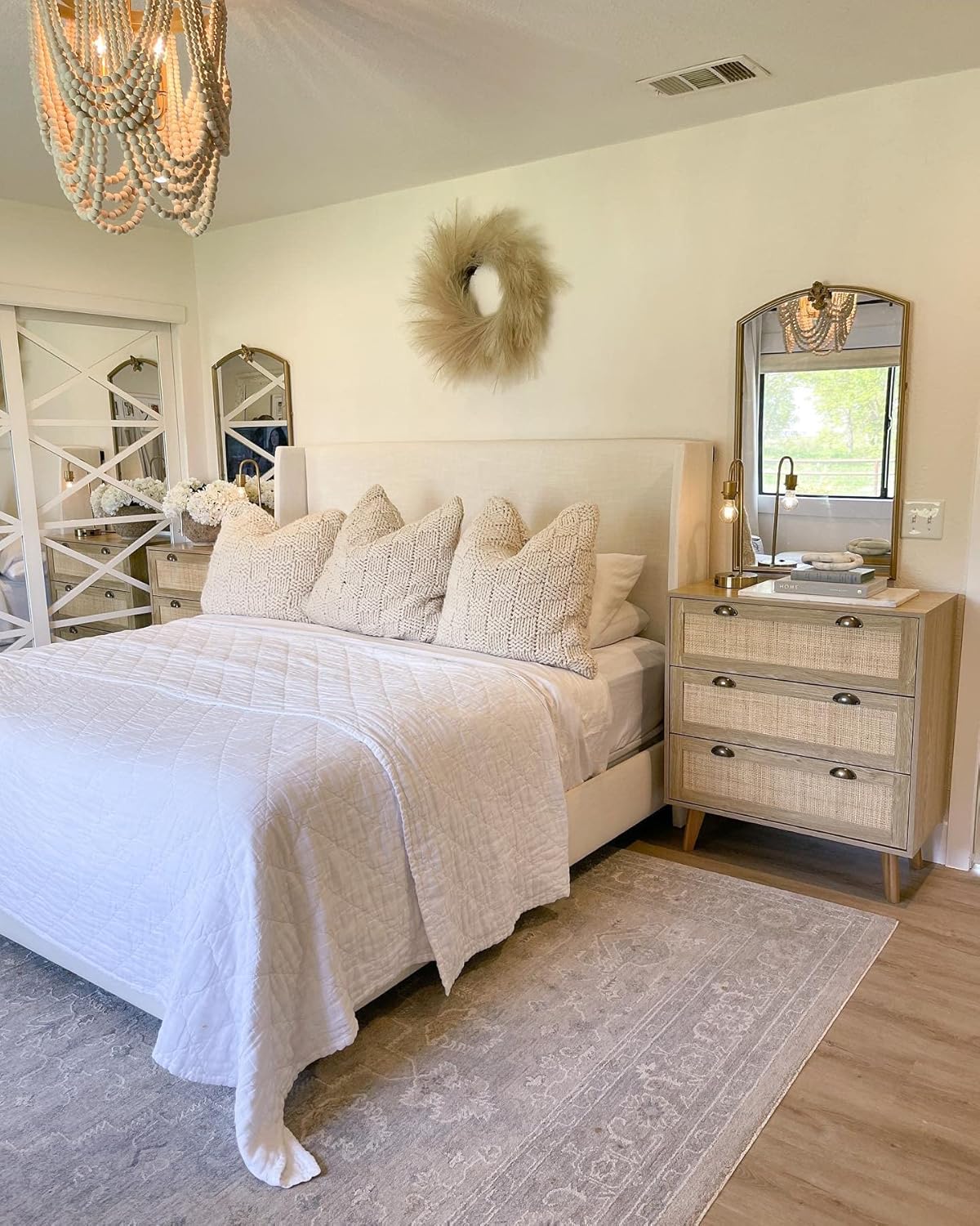 PHI VILLA Rattan 3 Drawer Dresser - Boho Nightstand