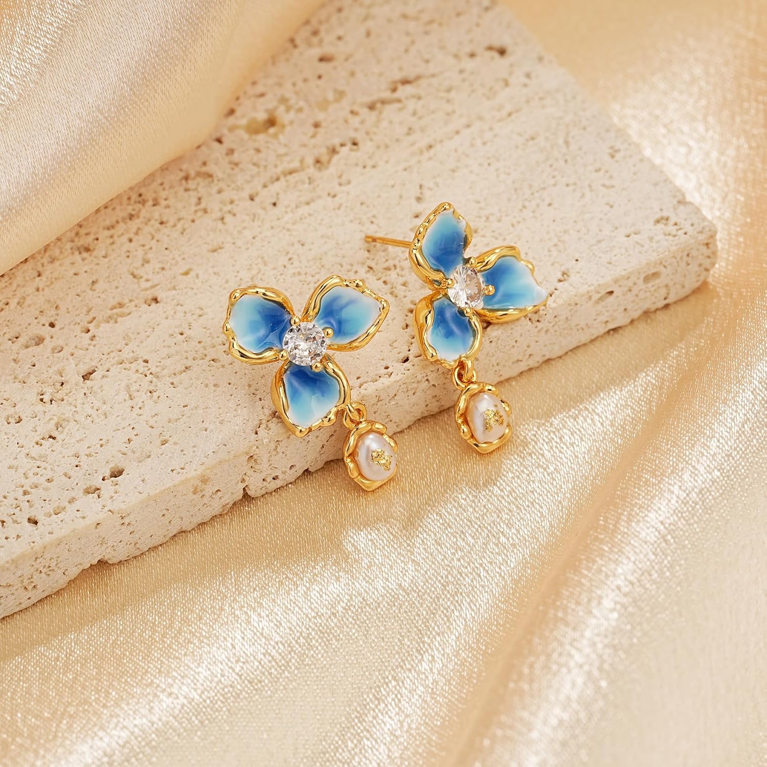 Flower Earrings for Women, 14K Gold Plated Trendy Floral Statement Hypoallergenic Jewelry Gifts for Birthday Anniversary Wedding - Image 3