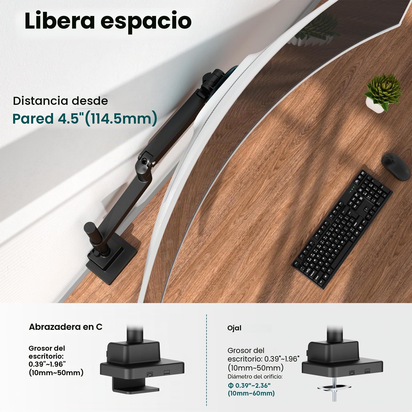 Brazo de Monitor con Resorte de Gas para 17-57 Pulgadas,Soporte de Escritorio Poste Vertical,Carga 27 kg,VESA 75/100/200 mm (Negro)