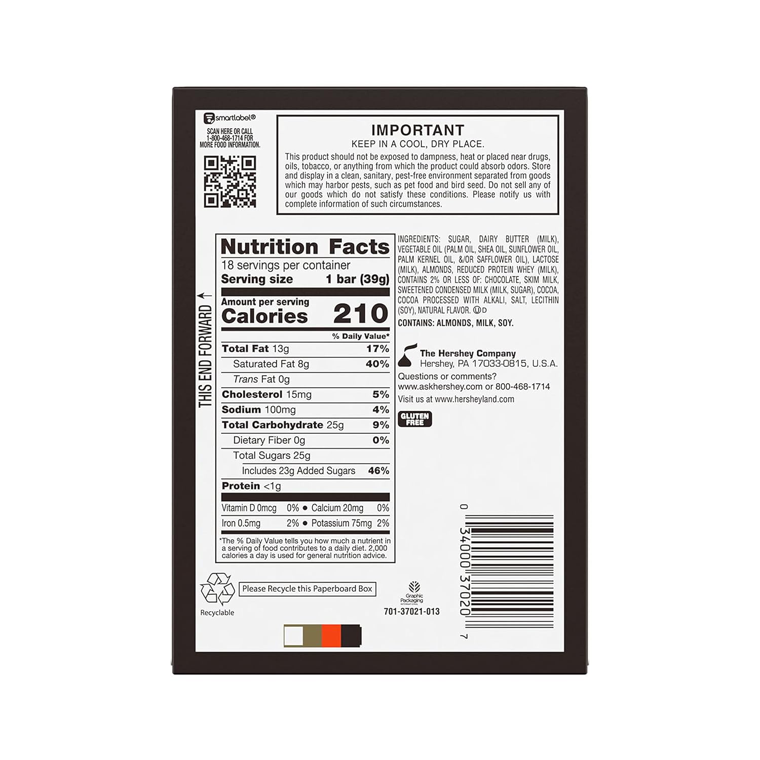 SKOR Crisp Butter Toffee and Chocolate Candy Bars, 1.4 oz (18 Count)