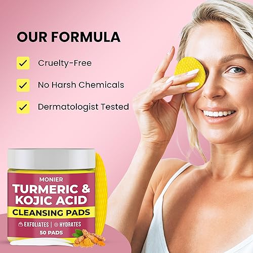 Miniatura 8 de Almohadillas limpiadoras de ácido kójico de cúrcuma para manchas oscuras del rostro, hidrata y rellena la piel, con vitamina C y E, amigable con la