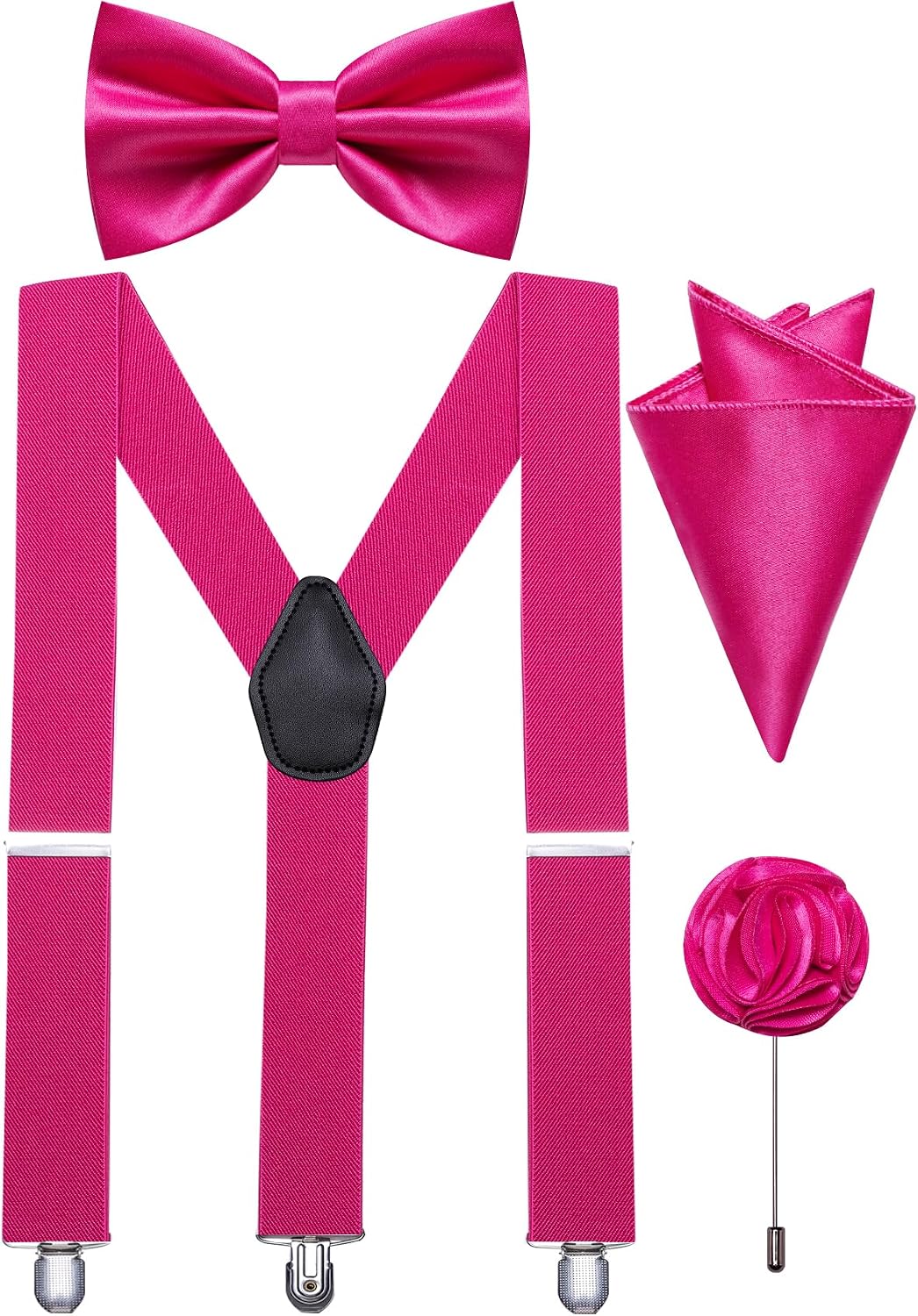 Suspender and Bow Tie Pocket Square Lapel Pin Mens Y-Back Heavy Duty Suspenders for Dress Pants Jeans Tuxedo