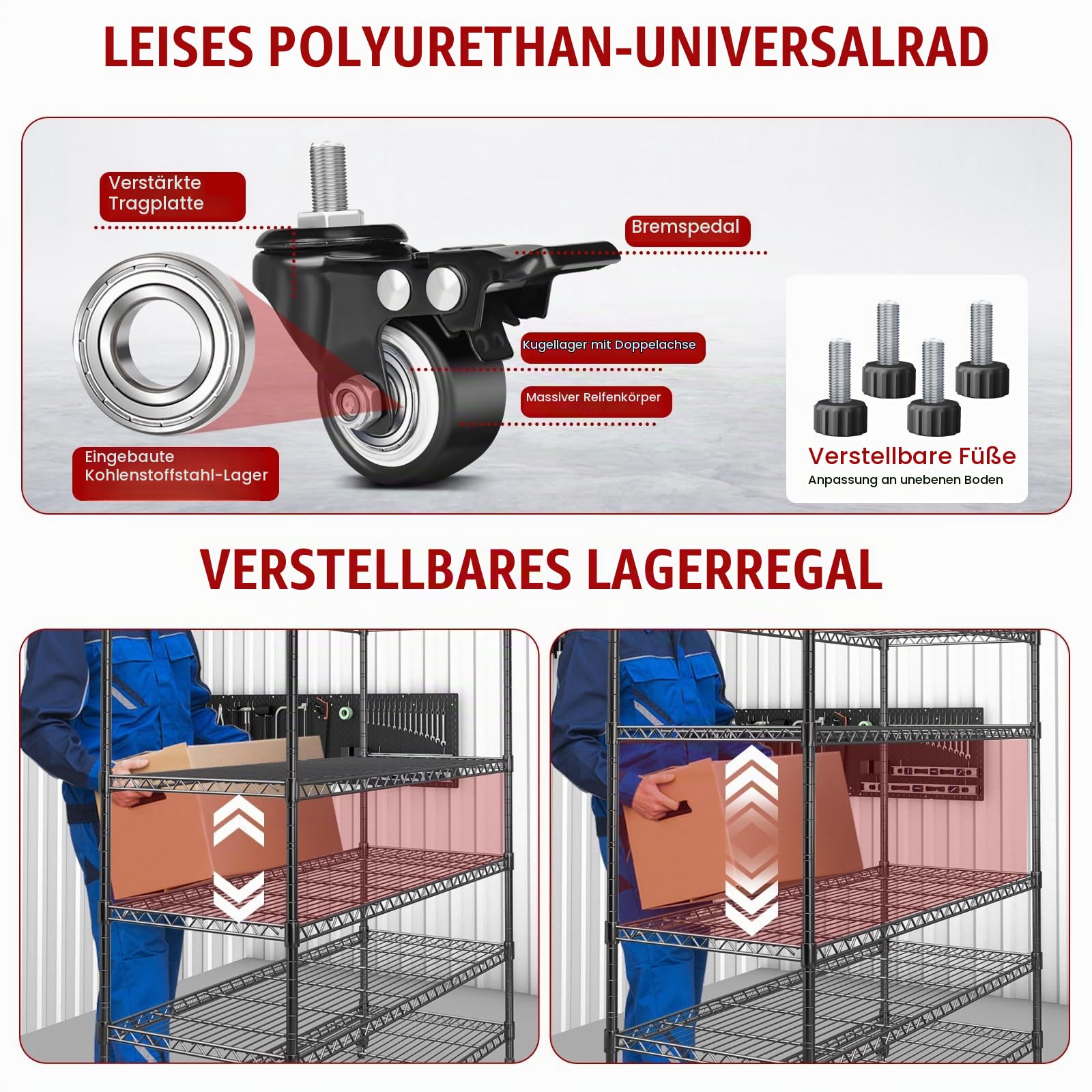 AIRAJ 5-Stöckige Schmal Metallregal mit Rollen,Lagerregal mit Höhenverstellbaren Einlegeböden und Nivellierfüßen, Maximalgewicht 800kg,Werkstattregal für Küche Badezimmer,Garage,91×36×186 cm,Schwarz