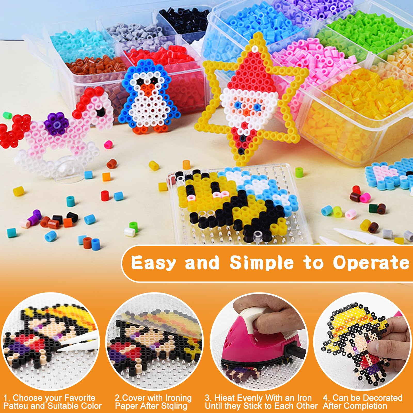 UCAMP Perline da Stirare Set,11500 pcs Perline a Fusione,Fusione Kit Creativo Fai da Te,Set di Perline da Stirare,Perline da Stiro,Artigianali Fai Sets con Carta Stiro,Stirare Pegboard e Accessori