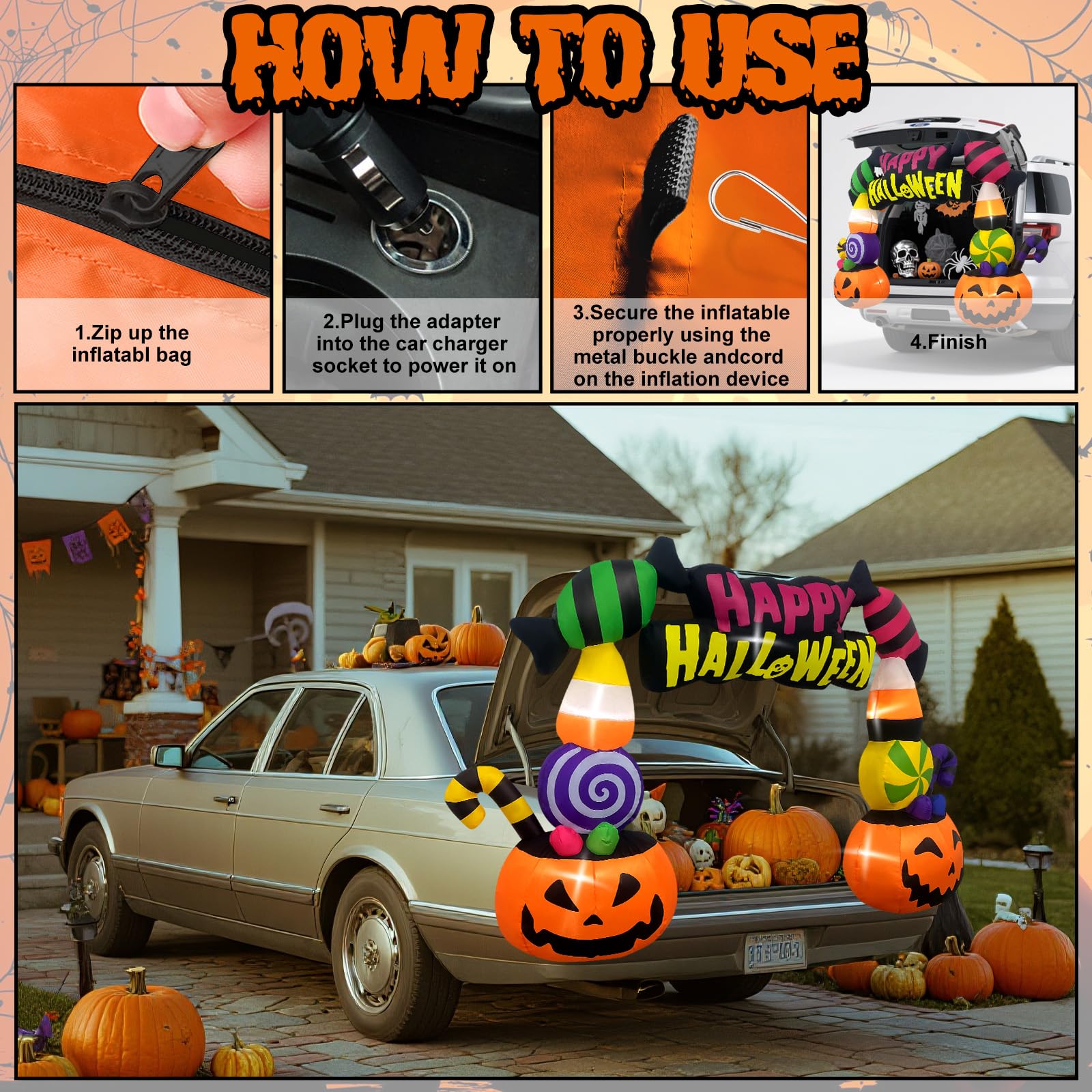 Kalolary Decorazioni gonfiabili per Il Bagagliaio o la distribuzione di Caramelle da gonfiare con luci a LED Integrate per la Decorazione di Halloween