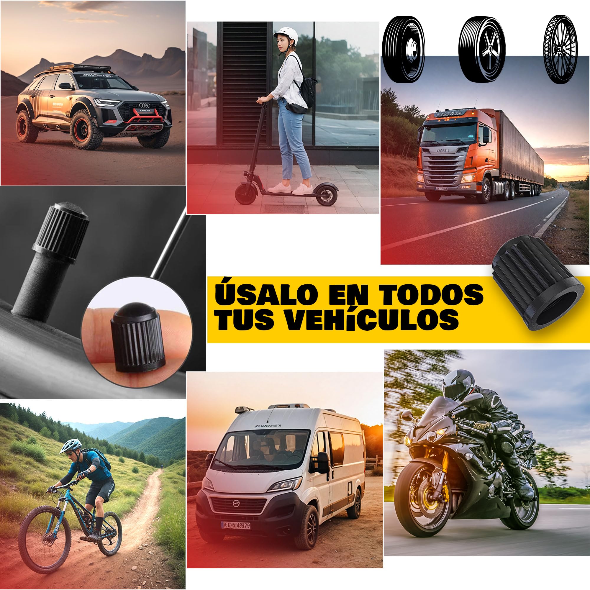 Pack de 8 Tapones de Neumaticos + 2 de Regalo con Anillo de Seguridad para Mantener la Presión, 10 Tapones Rueda Coche, Tapones de Válvulas Universales de Coche, Moto, Bicicleta,Patinete Electrico — view 5