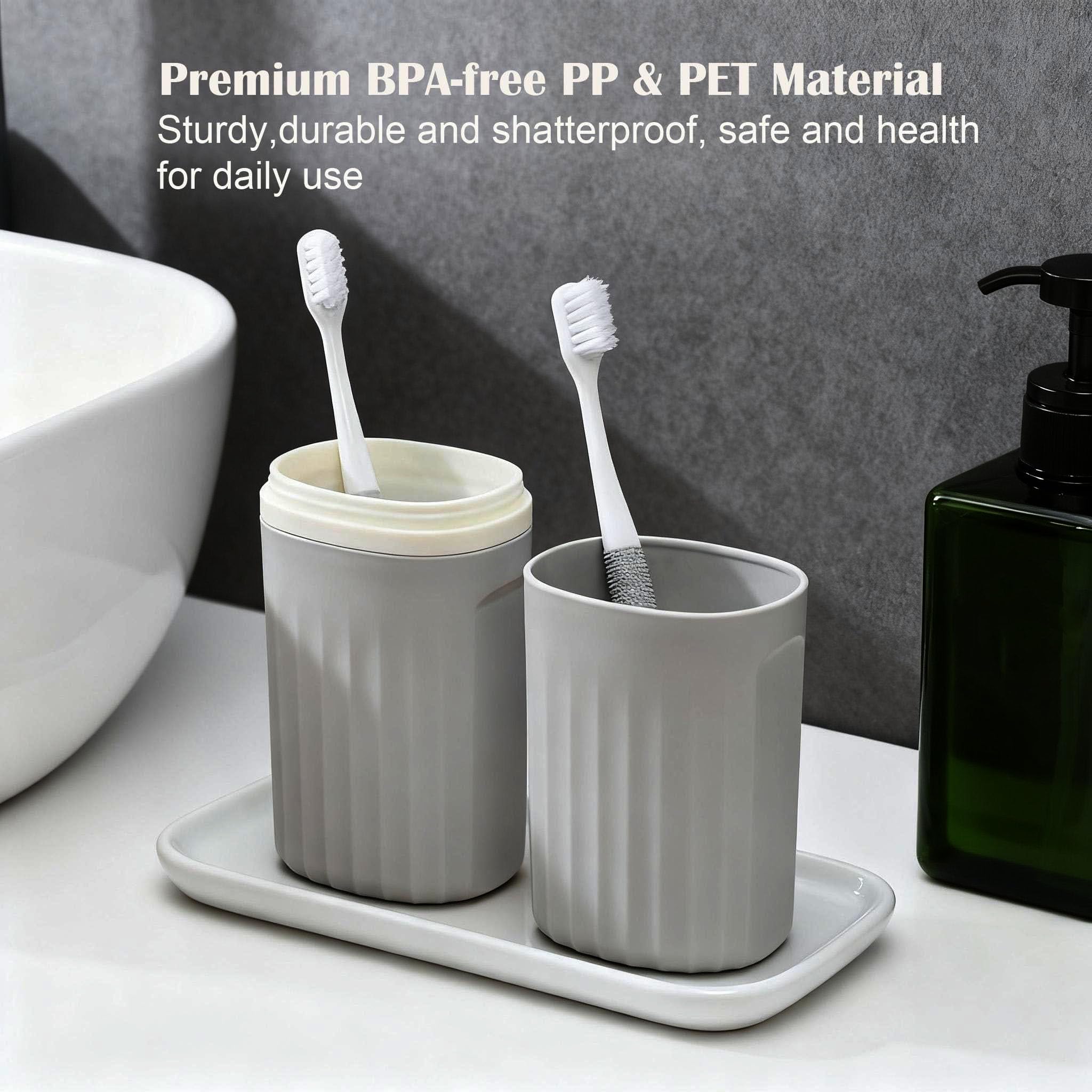 Estuche de viaje para cepillo de dientes, soporte portátil 2 en 1 para cepillo de dientes y taza de enjuague bucal, pasta de dientes de gran capacidad y taza para cepillo de dientes con tapa