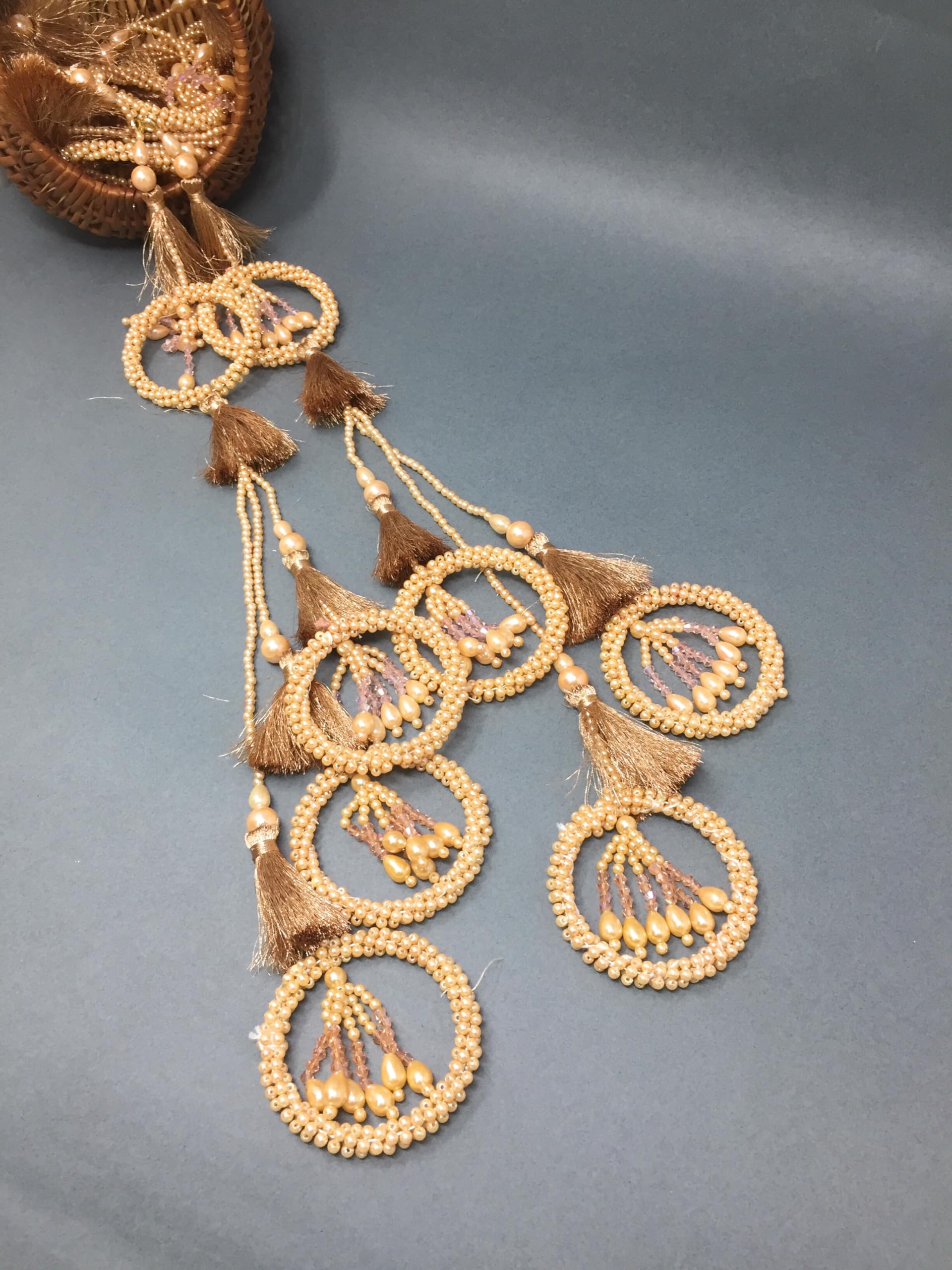 Inhika Latkan for Lehenga, Heavy and Long, Export Quality Side Hanging Ornament, Set of 2 Tassel (Rose Gold Colour, 52 cm Long, Premium moti Peal Bangles latkan)
