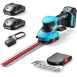 Seesii 20V Cordless 2-in-1 Hedge Trimmer: 12" Shrub Trimmer & 6" Grass Shears, Dual-Action SK5 Blades, 2 x 2.0Ah Batteries, Rotating Handle, 1/2" Cut Capacity for Small Yards, Bushes and Lawn Edges