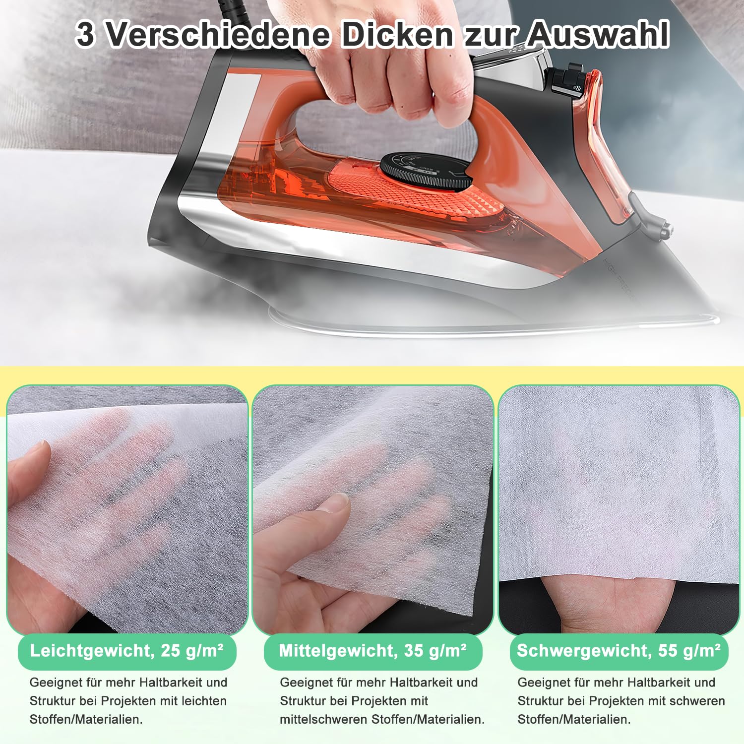 Strijkvlies - strijkvlies - ter versterking - 30 cm x 13,65 m - voor niet-geweven stof om op te strijken - wit - 55 g/m² - om te strijken - voor strijkvouwen, naaien, versterkte kleding