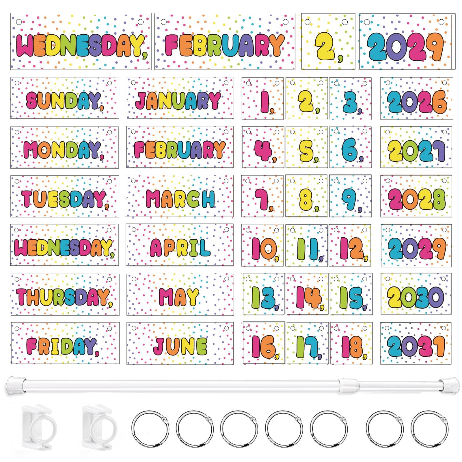 Flip Calendar Bulletin Board Set Classroom Decorations for Whiteboard with Adjustable Flip Calendar Rod Holder Date Cards Days of The Week for Classroom School Supplies(Bright Rainbow)