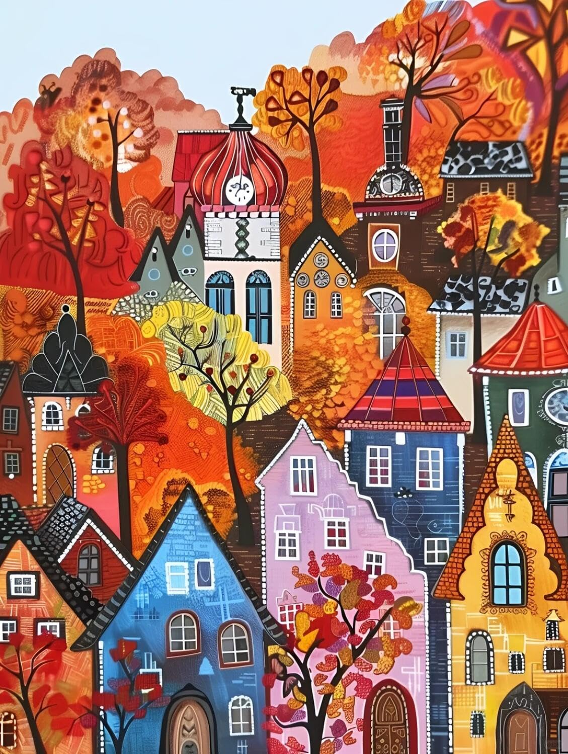 Rqwybcaxn B Ead Embroidery Kits Autumn Town 40X50cm