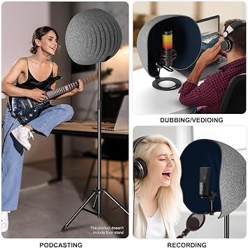 Microphone Isolation Shield,Aokeo Professional Recording Studio Equipment,360 Music Studio Mic Shield,Suitable for of Blue Yeti, Snowball iCE, HyperX QuadCast, SoloCast,Etc Recording Microphones