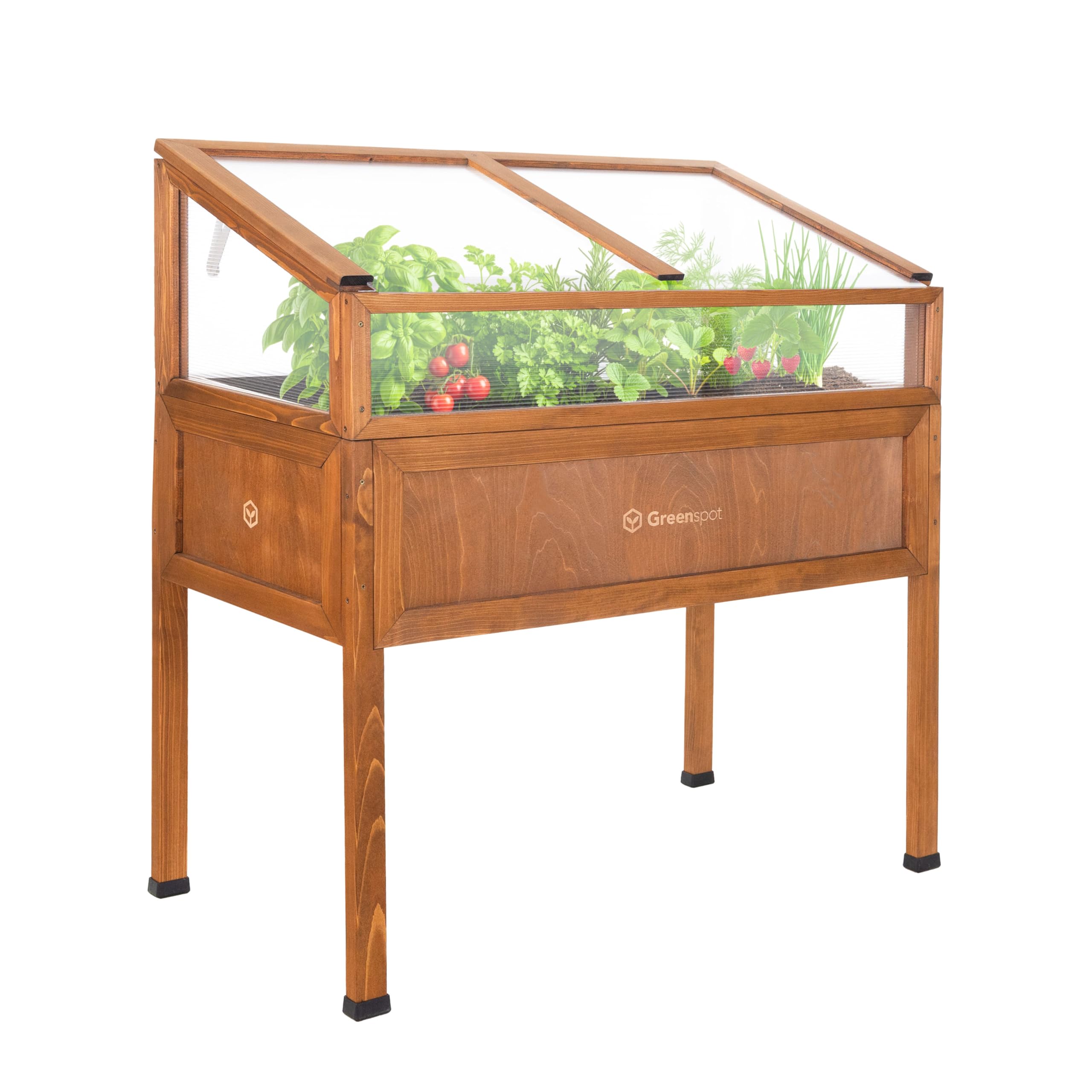 Greenspot - Hochbeet Balkon mit Haube - Hochbeet mit Frühbeetaufsatz - 110x55x120cm - aus Holz - Terrasse Minigewächshaus, Frühbeetkasten mit Deckel, Kräuterbeet - Vintage Palisanderbraun